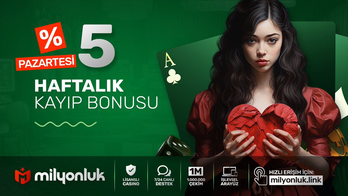 %5 Haftalık Kayıp Bonusu Haftalık kayıplarını bu bonus ile telafi et! Şimdi Milyonluk oyuncuları hafta boyunca oluşan tüm kayıpları için anında %5 bonus alarak ikinci bir şans yakalıyor! Kazanan tarafta olmak istiyorsan hemen yerini al! milyonluk.link