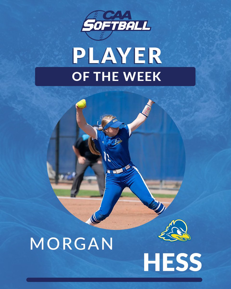 🥎 #CAASoftball Player of the Week Morgan Hess contributed at the plate and in the circle, slashing .500/.583/1.100 while posting a 2-0 record with a 0.53 ERA, leading @Delaware_SB to a 5-0 week. bit.ly/3xTJoDD