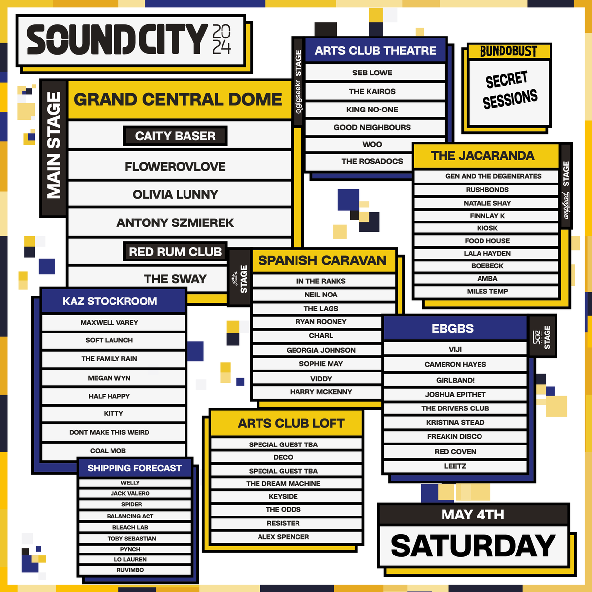 SATURDAY :: We're buzzing to return to @SoundCity this weekend, with a host of artists performing across the Saturday of LSC24!! (4/5). @knoinnit + @lauralalahayden (LALA HAYDEN) + @PynchBand + @thefamilyrain & more hit Liverpool in a few days, we'll see you there 🤍
