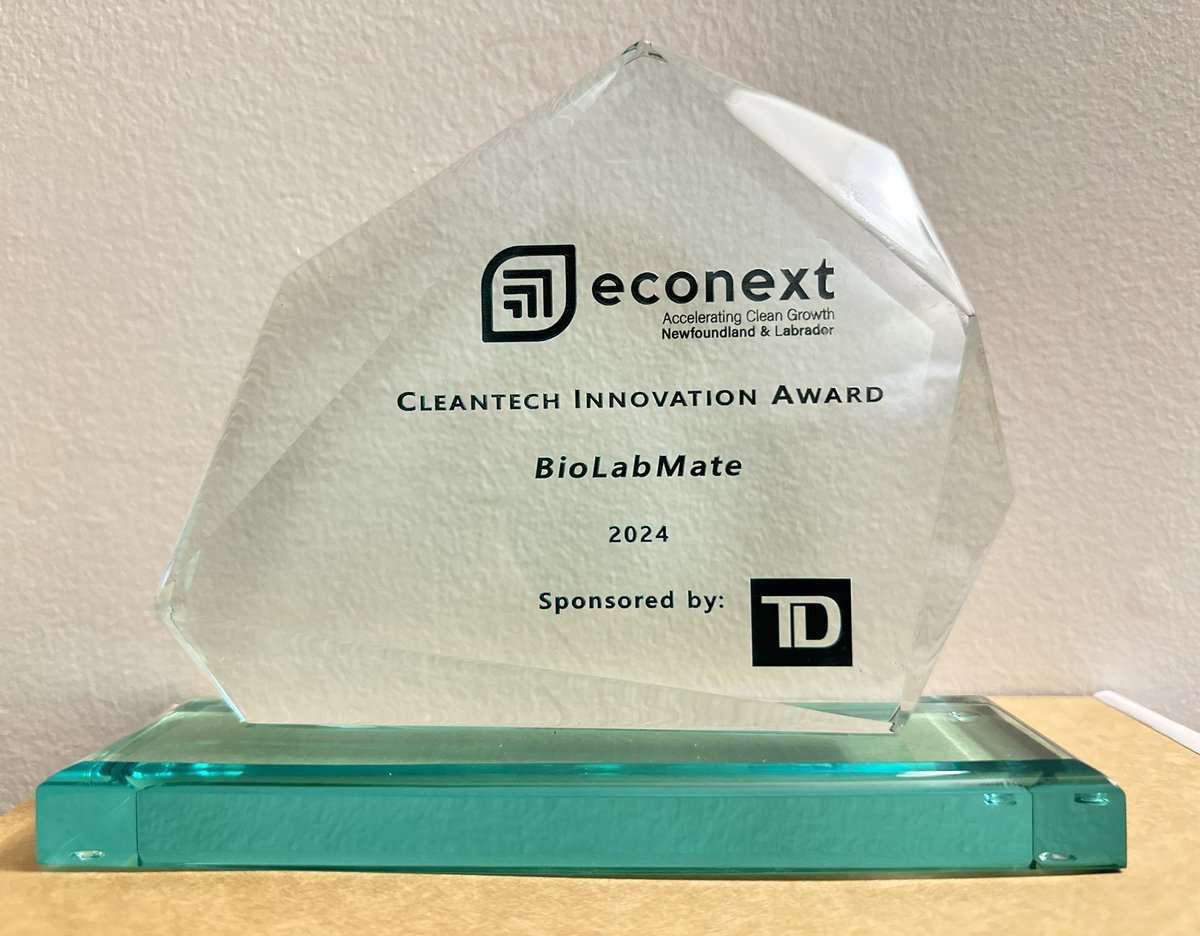 BioLabMate has been awarded the 'Cleantech Innovation Award' for 2024 by @econextNL  at the Industry Award Ceremony held at the Delta St. John Hotel.
#AquacultureInnovations #OceanicInnovations #CleantechExcellence #BlueEconomySolutions #EnvironmentalTech #SustainableBlueEconomy