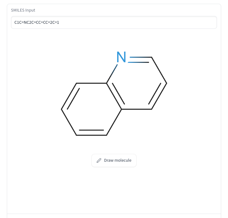 New @gradio custom component for 2D molecule input using Smiles strings. Molecules can be input as strings or drawn using Ketcher. Demo and install instructions here huggingface.co/spaces/simondu… 1/2