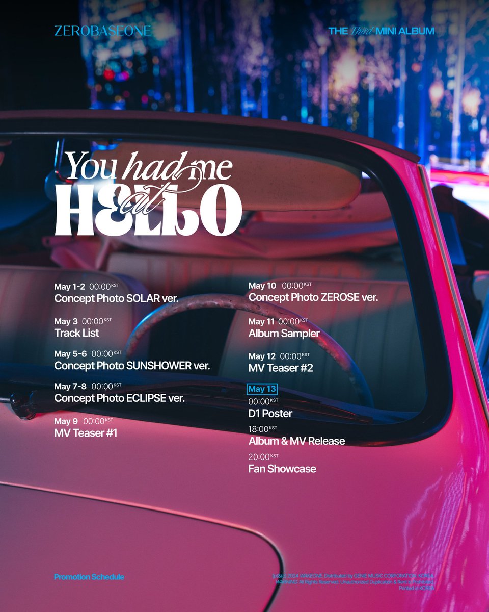 ZEROBASEONE releases the promotion schedule for ’You had me at HELLO.’