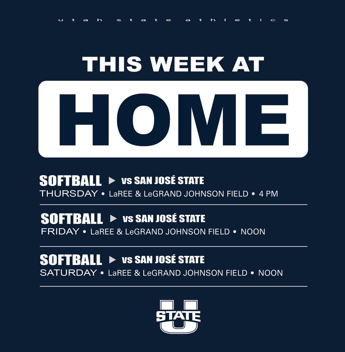 3️⃣ more opportunities to see our student-athletes compete at home this season. 🥎 @USUSoftball #AggiesAllTheWay