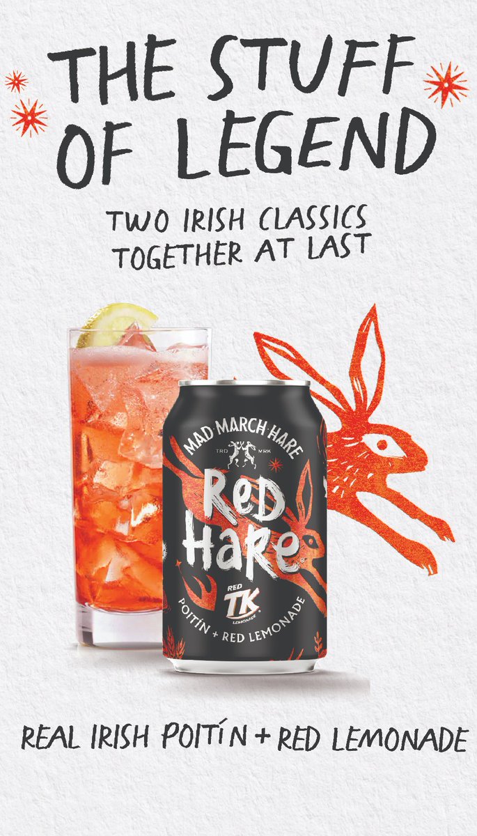 The gentrification of poitín is now complete - Mad March Hare poitín and TK Red Lemonade have teamed up to create Red Hare, a RTD made with poitín, Red Lemonade and bitters. For a limited time, consumers will be able to find 330ml cans (5% ABV) at selected retailers for RRP €4.