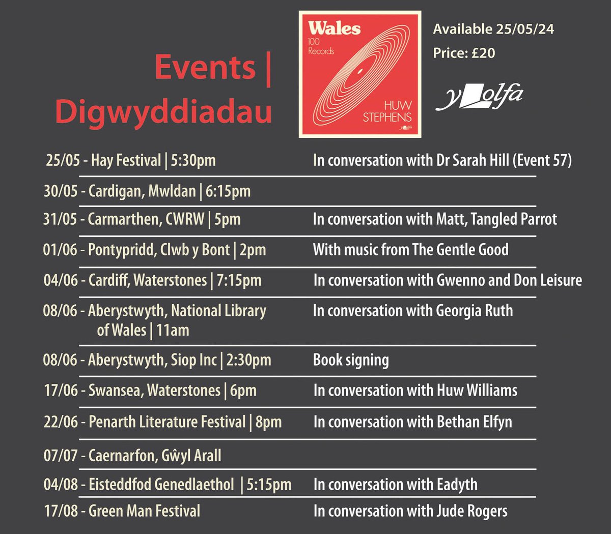 Some free events, some ticketed, launching the book #Wales100Records…