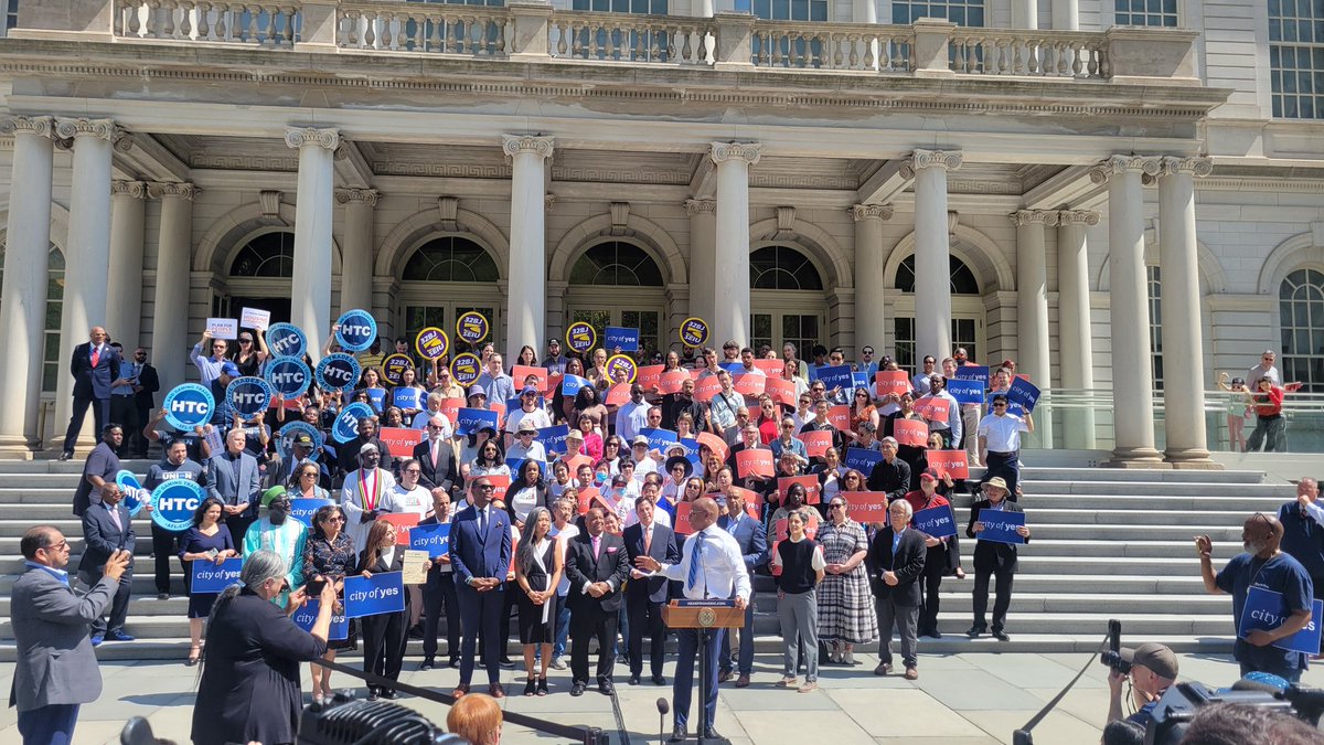 A beautiful day to celebrate the start of public review for City of Yes & lifting arbitrary parking mandates! Today our local leaders have a chance to proudly support a more affordable, walkable, accessible, resilient NYC. People over parking with #CityOfYes!