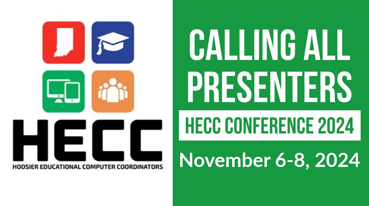 This year's HECC conference is Nov 6-8. We're looking for dynamic speakers to share their knowledge and experience with the HECC community. YOU are what makes our conference great! You can find out more information and submit your proposal at hecc.k12.in.us/call-for-propo…