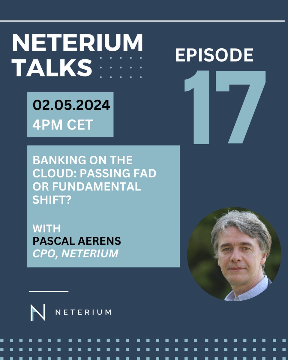Join us for our 17th episode of #NeteriumTalks on Thursday 2nd of May 2024 at 4 PM CET where we will discuss: '𝐁𝐚𝐧𝐤𝐢𝐧𝐠 𝐨𝐧 𝐭𝐡𝐞 𝐜𝐥𝐨𝐮𝐝: 𝐩𝐚𝐬𝐬𝐢𝐧𝐠 𝐟𝐚𝐝 𝐨𝐫 𝐟𝐮𝐧𝐝𝐚𝐦𝐞𝐧𝐭𝐚𝐥 𝐬𝐡𝐢𝐟𝐭?' with @PascalAerens CPO @neterium 

👉us02web.zoom.us/webinar/regist…

#FCC