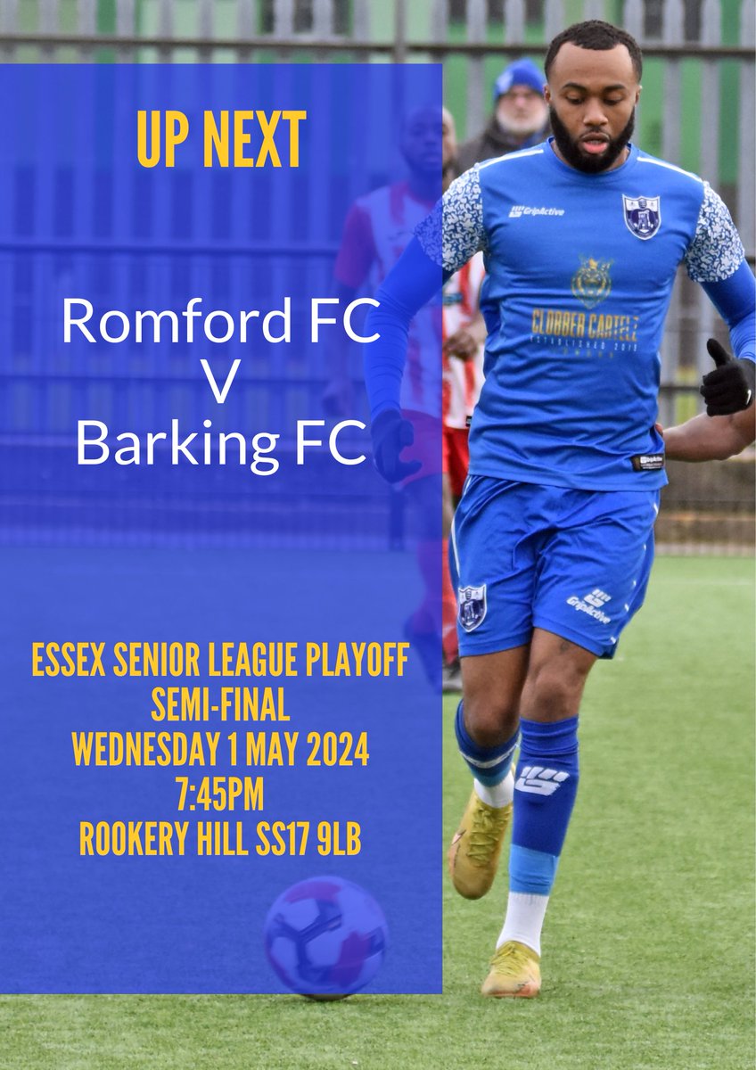 NEXT UP: We are currently scheduled to travel to @RomfordFC on Wednesday 1 May, 7:45pm kick-off in the @EssexSenior play-off semi-finals. Please note that this is subject to change.