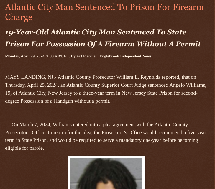 Monday, April 29, 2024 @AtlanticCitynj Man #Sentenced To #Prison For @Firearm #Charge 19-Year-Old #AtlanticCitynj Man Sentenced To @State_Prison For #Possession Of A #Firearm Without A #Permit #Atlanticcountynj @wireless_step @HRG_Media @LodiNJNews @Breaking911 @Breaking24_7…