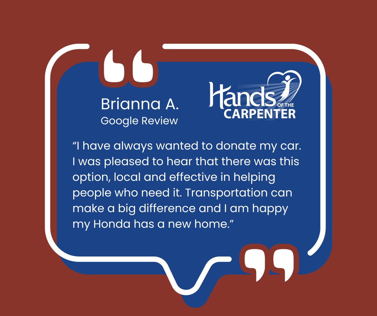 Thanks for the vehicle donation, Brianna!

'The process was so easy, communication was great. Recommend 100%.'

- Brianna A. (Google Review)

#handsofthecarpenter #handsofthecarpentereast #cardonationaurora #cardonationdenver #givewhereyoulive #supportlocalnonprofits