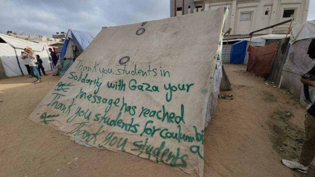 A message of thsnk you from Rafah refugee tents to the brave humans in Columbia University and others rejecting this genocide #ColumbiaUniversityProtest #StudentsForGaza #StudentProtests #CeasefireNOW