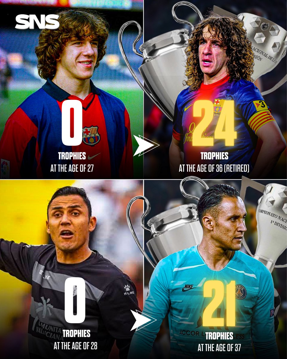 🚨🚨 Carles Puyol & Keylor Navas: NEVER GIVE UP ⬇️

🇪🇸 Puyol: 0 trophies at the age of 27
🏆 24 trophies at the age of 36 (Retired)

🇪🇸 Navas: 0 trophies at the age of 28
🏆 21 trophies at the age of 37

👏🏽👏🏽👏🏽👏🏽🔥🔥🔥🔥