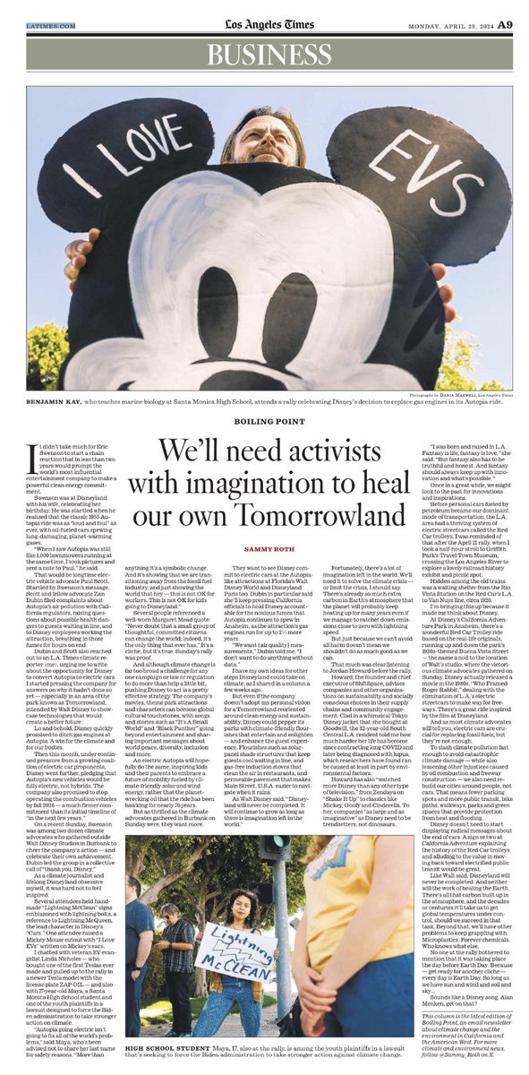 In today’s @latimes: The behind-the-scenes story of how a small group of climate advocates — and a journalist — got Disney to commit to electric cars at Autopia, after nearly 70 years of polluting gas guzzlers Walt’s classic Disneyland attraction: latimes.com/environment/ne…