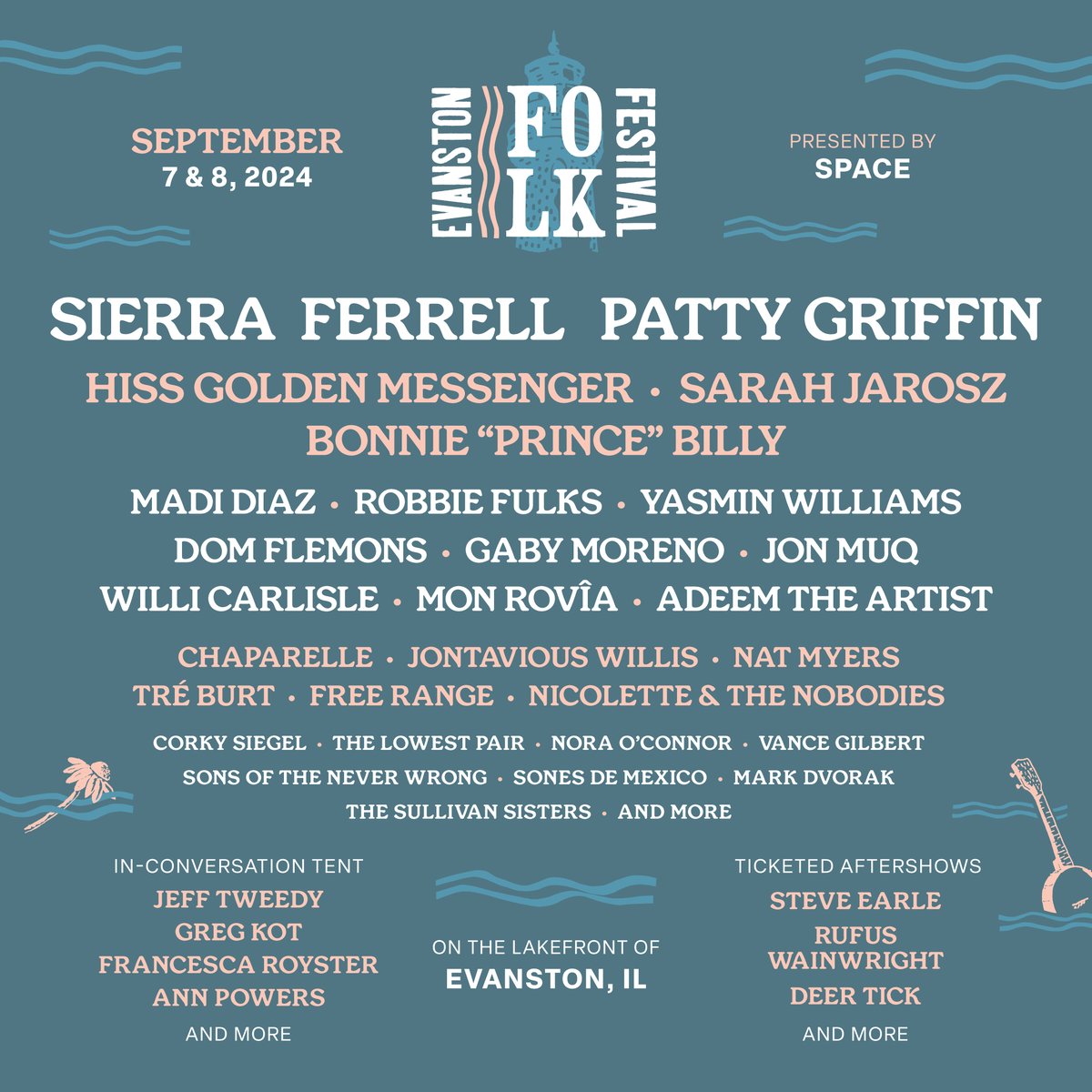 Excited to be heading to Chicago’s North Shore this September for Evanston Folk Fest! Join me and 30 other artists for two days of live music on the lakefront: September 7 & 8. Two-day passes on sale May 3 at 10am. @evanstonspace

evanstonfolkfestival.com