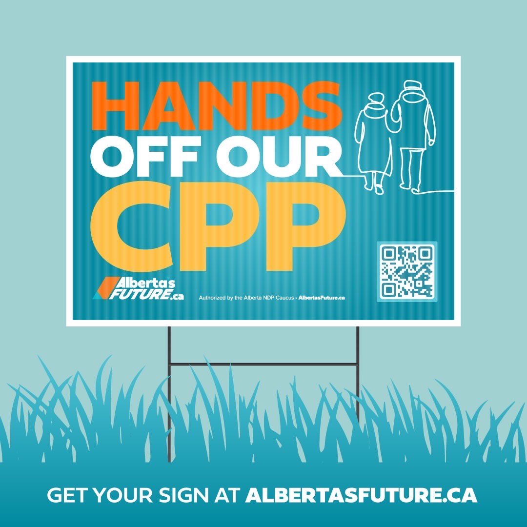 Alberta seniors worked hard for their pensions. We will not allow the UCP to pull the rug out from under Albertans who’ve built their retirement security around a stable CPP! Get your sign now to tell the gov’t to stop gambling with seniors’ retirement. #AbLeg