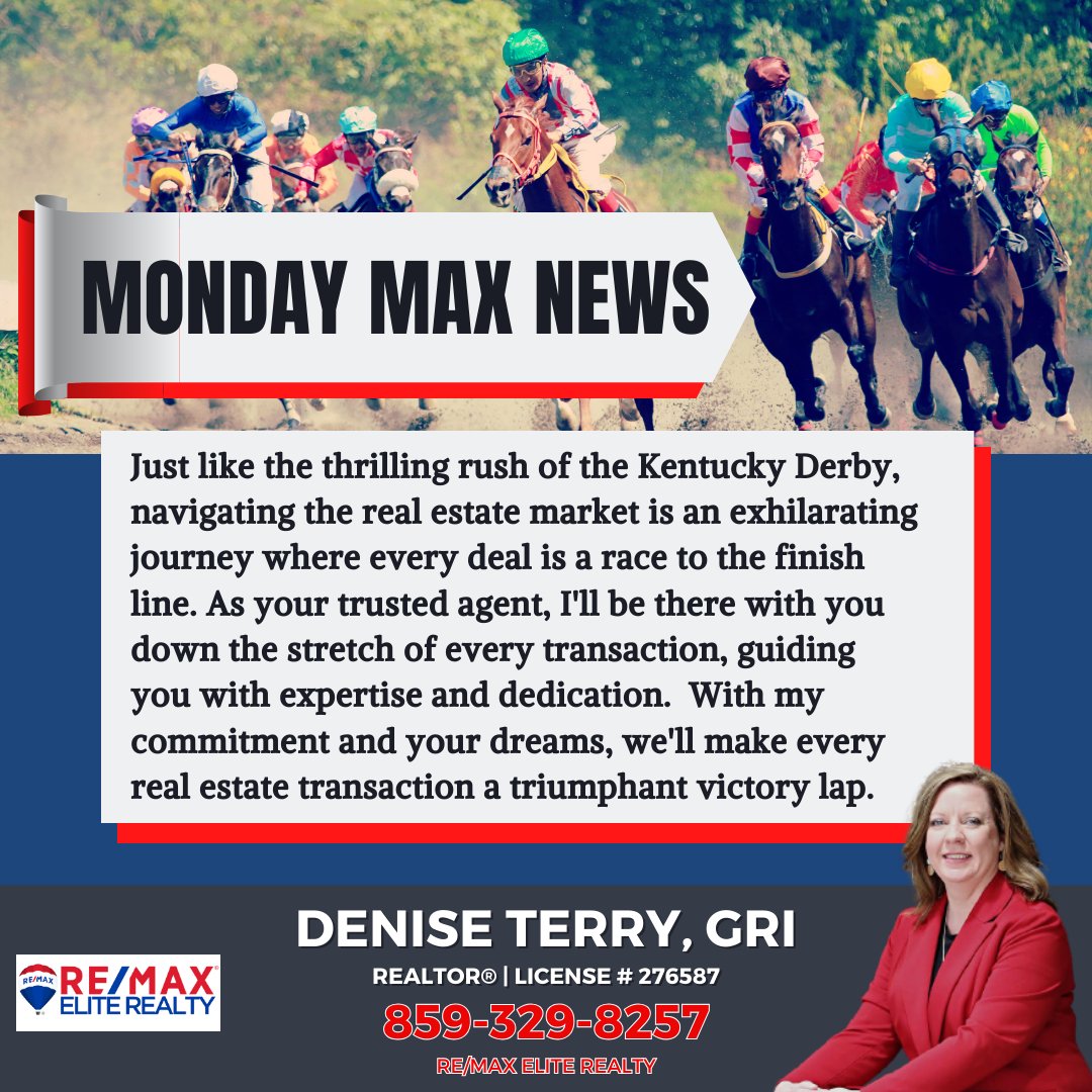 Ready to embark on an exhilarating real estate journey? Just like the pulse-pounding excitement of the Kentucky Derby, every deal is a thrilling race to the finish line. #MondaMaxNews #HiddenFREES #REMax #REMaxEliteRealty #Bluegrassrealtors #playingtowin @vaughtsviews