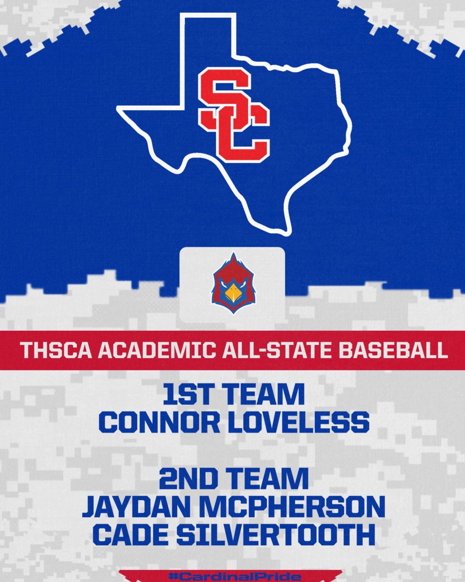 CONGRATULATIONS TO THE FOLLOWING BASEBALL PLAYERS ON BEING SELECTED TO THE THSCA ACADEMIC ALL-STATE TEAMS! 
#CARDINALPRIDE