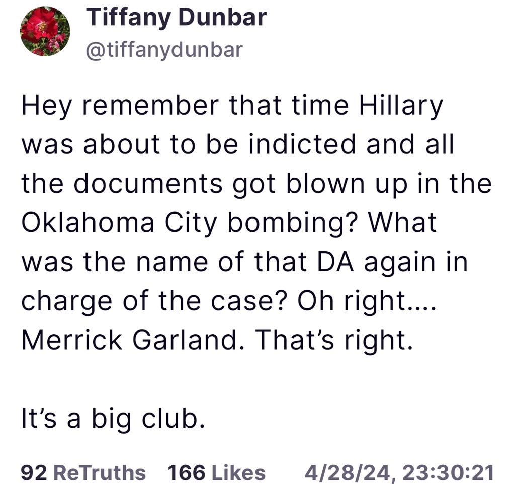 Merrick Garland was the principal Associate DA during the investigation into the bombing. He was sent by Janet Reno & served as federal prosecutor in the hearings. 👇 Coincidence? I think not. 🤔