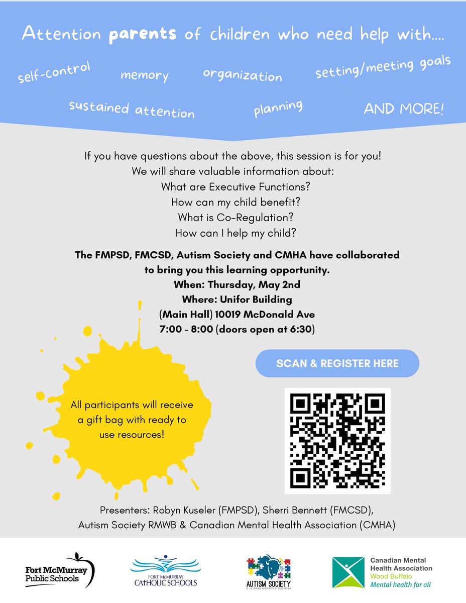 Attention Parents! Are you struggling to help your child with self-control, memory, organization, or planning? Join us this Thursday from 7-8pm for a special workshop that will empower you and your child to achieve more together. @annaleeskinner #FMPSD #YMM #RMWB