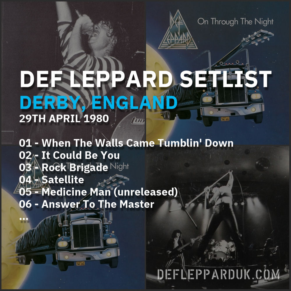 #DefLeppard #Setlist for a show in
#Derby ENGLAND 🇬🇧🏴󠁧󠁢󠁥󠁮󠁧󠁿 44 Years Ago on this day in 1980

01 - When The Walls Came Tumblin' Down
02 - It Could Be You
03 - Rock Brigade...

#PeteWillis #SteveClark #nwobm #joeelliott #ricksavage #rickallen
deflepparduk.com/1980derby2.html