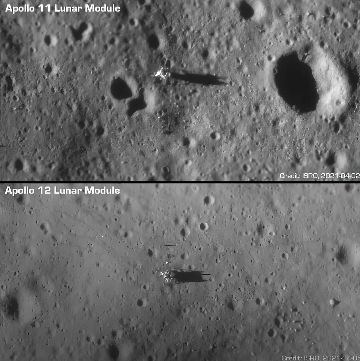 These are some of the clearest images from a non-NASA space agency.

Detailed images of the #Apollo11 and #Apollo12 landing sites on the Moon, via India's #Chandrayaan2 orbiter.