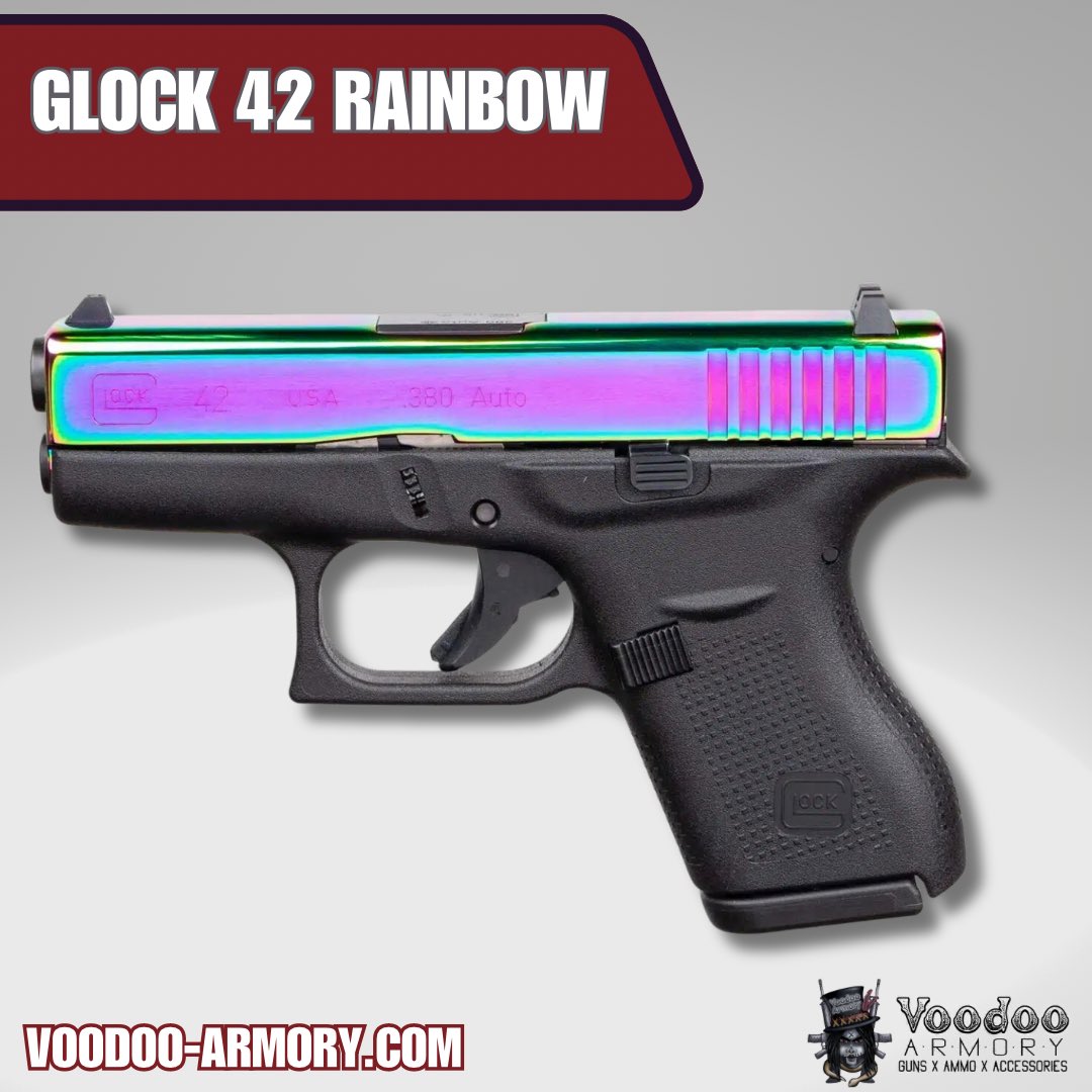 Glock 42 with a rainbow finished slide. See it here. voodoo-armory.com/glock-42-rainb…

#glock #pistol #pewpewlife #rainbow #2a #voodooarmory