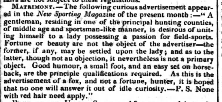 And now for a romantic interlude. (Newcastle Chronicle 1831, via @_newspapers)