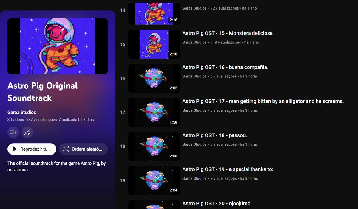 ✨📀 A trilha sonora original do Astro Pig foi atualizada no YouTube - subimos o volume 2!

Ouça agora mesmo 30 tracks lo-fi totalmente originais - e aproveita pra wishlistar o jogo na Steam (lança quarta)!

🎵 bit.ly/apostyt
🎮 bit.ly/astropig