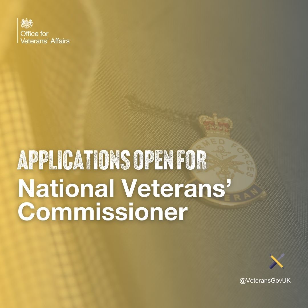 The Deputy Prime Minister is seeking to appoint a National Veterans’ Commissioner. This role will cover England and any veterans’ matters which are reserved to the UK Government and are not in the remit of the devolved administrations. Apply here 👉 …for-public-appointment.service.gov.uk/roles/8162