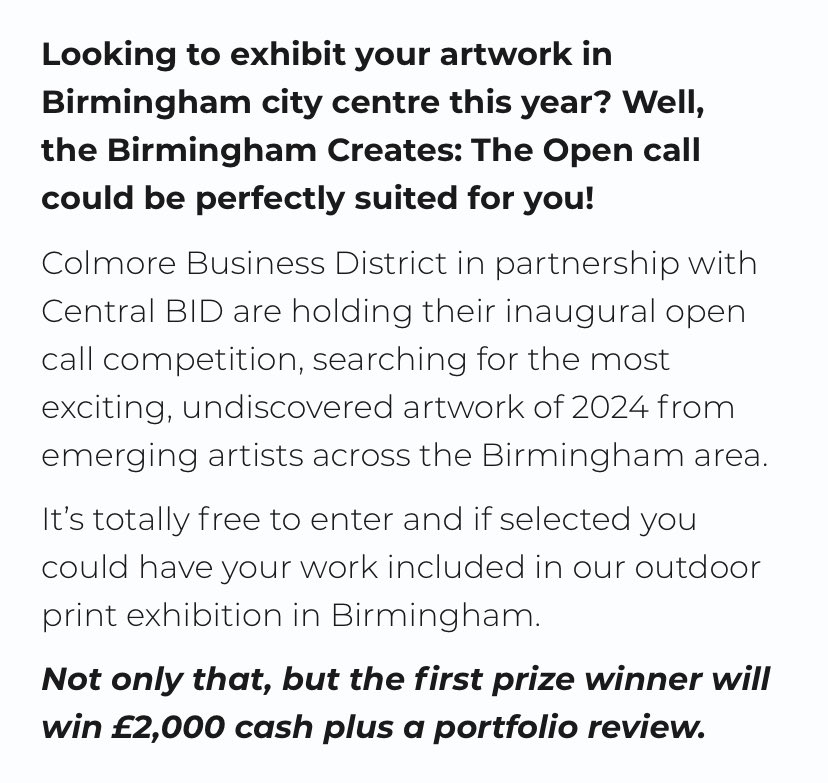 Artists, you have 1 week left to apply for Birmingham Creates: The Open! centralbid.co.uk/birmingham-cre…