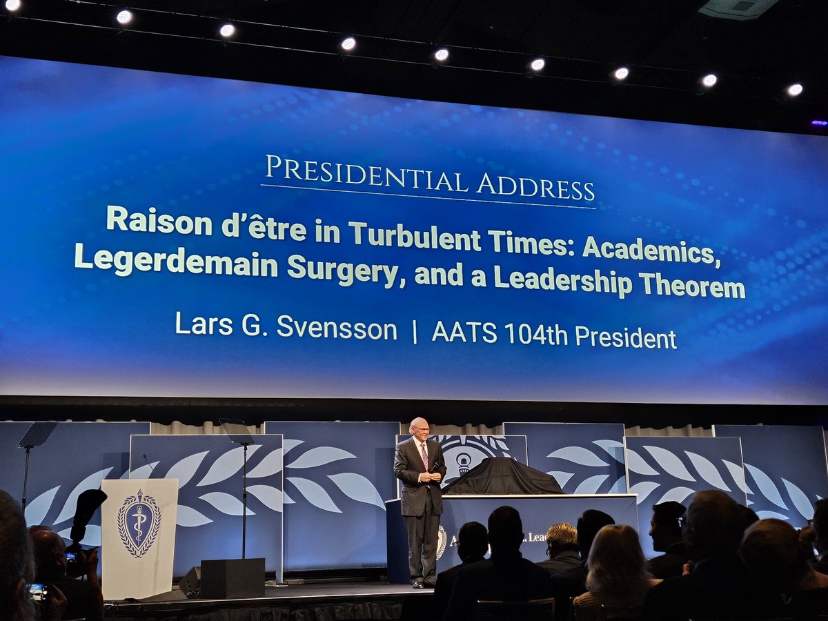 'You are the future of healthcare.' Dr. @LarsSvenssonMD, 104th President @AATSHQ, delivers #AATS2024 Presidential Address, 'Raison d'être in Turbulent Times,' on 🔑 to #Leadership: 'Engagement .. Respect .. Cooperation .. Courage .. Vulnerability .. Trust & integrity .. Hope.'