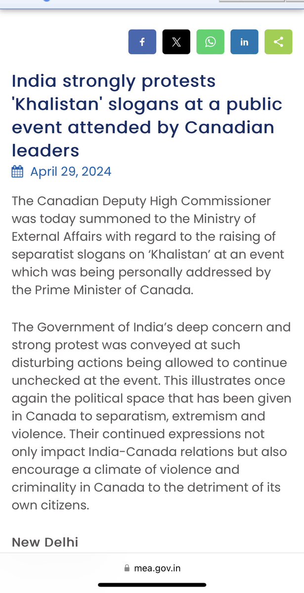 India has summoned Canadian Deputy High Commissioner to MEA regarding the chanting of 'Khalistan' slogans at Khalsa Day 2024 celebration in Toronto. The press release states that it happened during the event, personally addressed by PM of Canada, the Govt of India conveyed its…