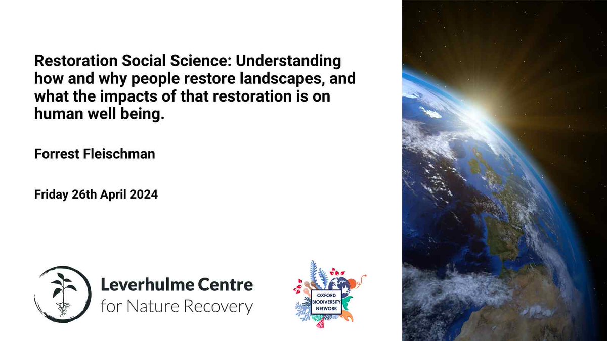 If you missed the fascinating talk by @ForrestFleisch1 on Restoration Social Science last Friday, never fear, you can catch it on our Youtube channel now. youtu.be/Tb1ZYR1c39U