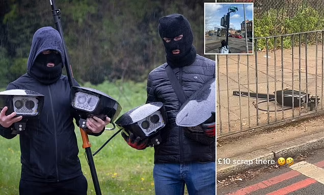 London 'Blade Runners', showing off some of the (many hundreds) of traffic surveillance cameras they continue to destroy. They don't seem convinced by all the bollocks about 'climate change'.