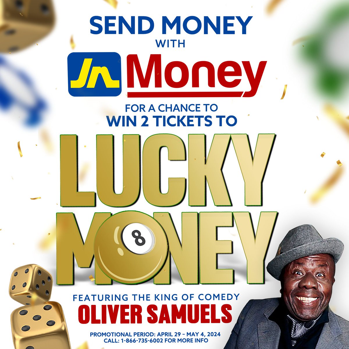It’s time for another giveaway!🎟️ Win 2 tickets to Lucky Money with Oliver Samuels in Canada. Simply send money transfers using JN Money from April 29 to May 4, 2024, and you could be one of two lucky winners! #JNMoney #LuckyMoney #OliverSamuels