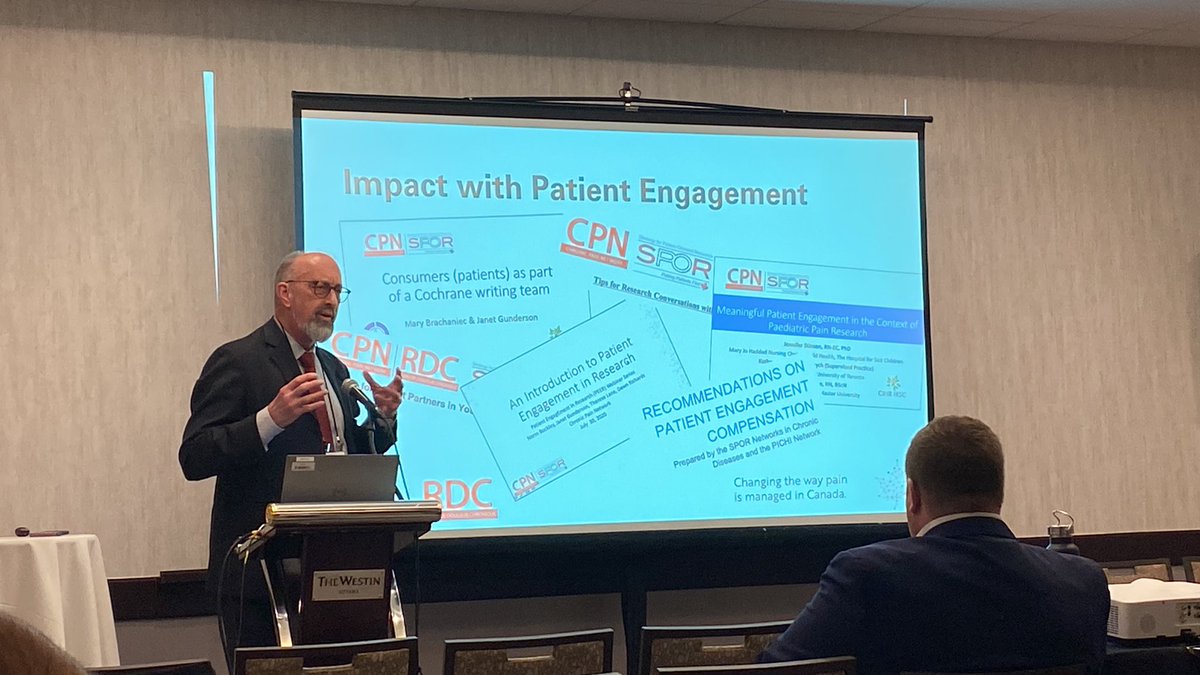 Norm Buckley presenting the @cpn_rdc achievements and history at the #NationalCongressOnPain 

One of the many examples of national and provincial networks that aim to improve #PWLE lives 👏

An event co-organized by @CanadianPain @pain_canada @GovCanHealth