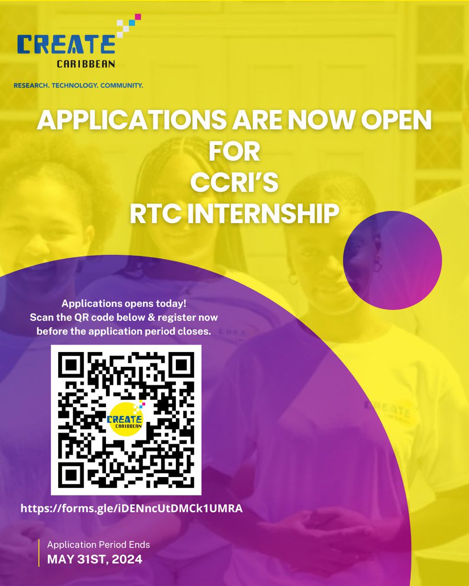 The application deadline for the #CreateCaribbean Research Institute #RTCinternship program is approaching fast! Make sure to submit your application by May 31st to seize this incredible opportunity. Link: forms.gle/iDENncUtDMCk1U…