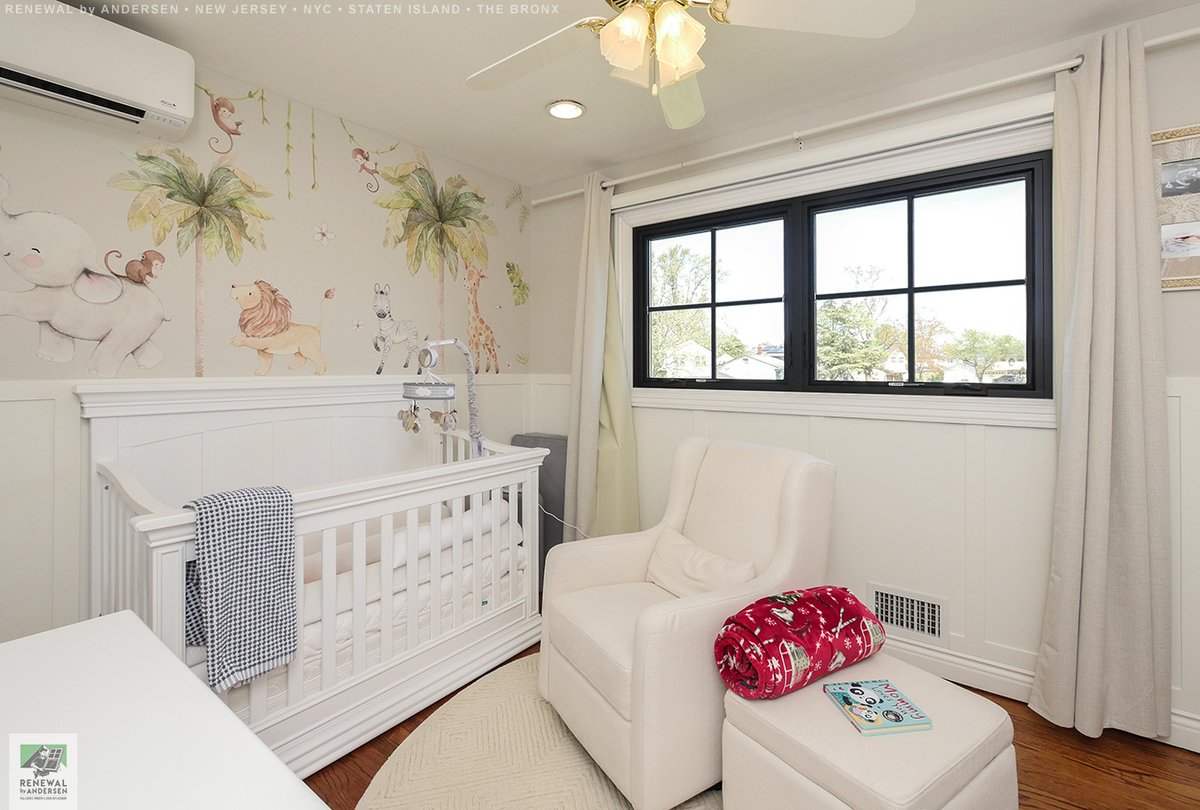 Darling baby nursery with new black windows we installed
. . . . . . . . . .
New windows are just a phone call away -- Contact Us Now: (844) 245-2799 -- Renewal by Andersen New Jersey, NYC, Staten Island and The Bronx
#windows #blackwindows #newwindows #windowcompany