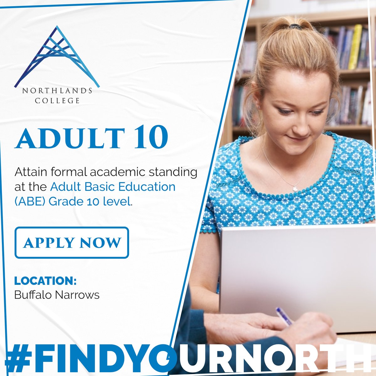 @NorthlandsColg's Adult 10 program offers a pathway to Grade 12 #education for adult learners. Delve into Communications, Mathematics, Science, Native Studies, and Life/Work Studies to prepare for future #academic pursuits.

Apply now:
northlandscollege.ca/adult-10-creig…

#flexiblelearning