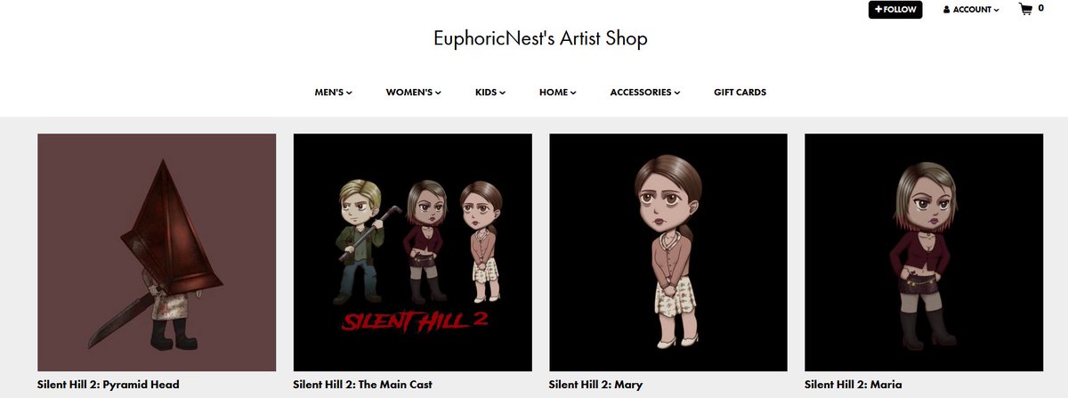 All of my current Silent Hill chibis are up on my artist shop on Redbubble  and Threadless! I have those and many other designs up on my shops so  please feel free to take a look!
redbubble.com/people/Euphori…
euphoricnest.threadless.com

#silenthill #chibi #art #spooky #stickers #cute