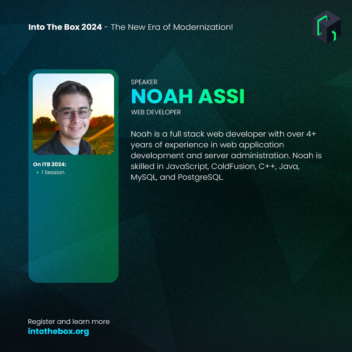 🚀Thrilled to unveil Noah Assi, Software Developer at United Tracking Systems, as an ITB 2024 Speaker! 

Explore his invaluable insights for #CFML Developers at intothebox.org. 🚨

👉 Save your seat alongside Noah eventbrite.com/e/663126347757…

#ColdFusion #WebApp #Tech #Adobe