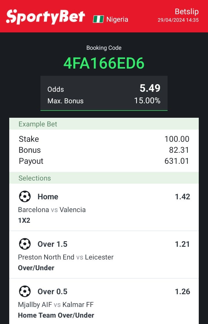 SportyBet ❤️ 5 ODDS: 4FA166ED6 35 ODDS: 2FF2D53 For More Tips Join Telegram Here👉🏾 t.me/+t6a-hycGqkhjZ… Good luck 🤞🏾 Stake Responsible 🔞 @Ekitipikin @metuchizzy @LouieDi13 @_kennyblaze1391 @winnerbet7