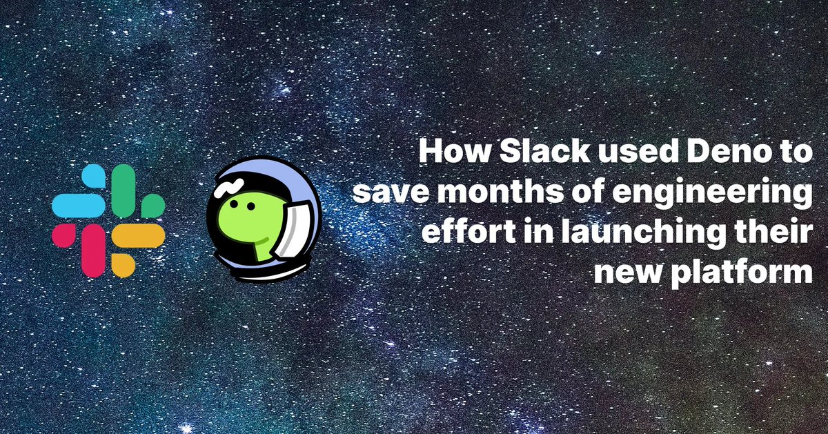 Slack chose Deno to build its next generation platform because: ✅ native TypeScript & web standard APIs support ✅️secure-by-default,👍for enterprise apps ✅️can be compiled into a portable, self-executable binary deno.com/blog/slack-sav…