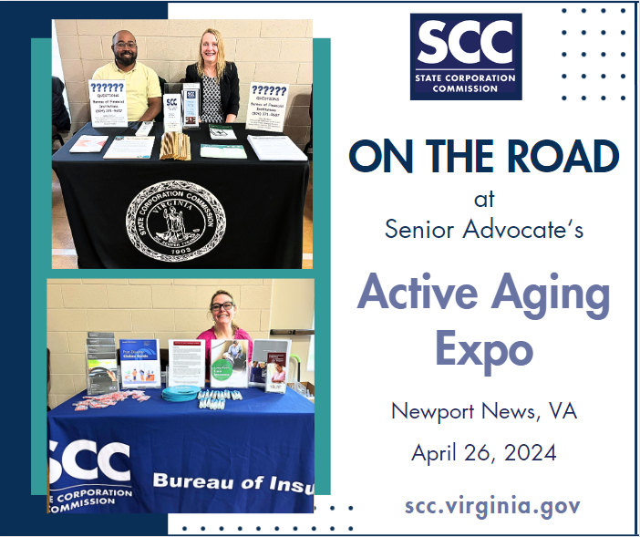 #Outreach folks from the SCC Bureau of Financial Institutions & Bureau of Insurance were among the exhibitors during Senior Advocate’s Active Aging Expo in Newport News, VA recently. 100 people attended the event. scc.virginia.gov #banking #insurance