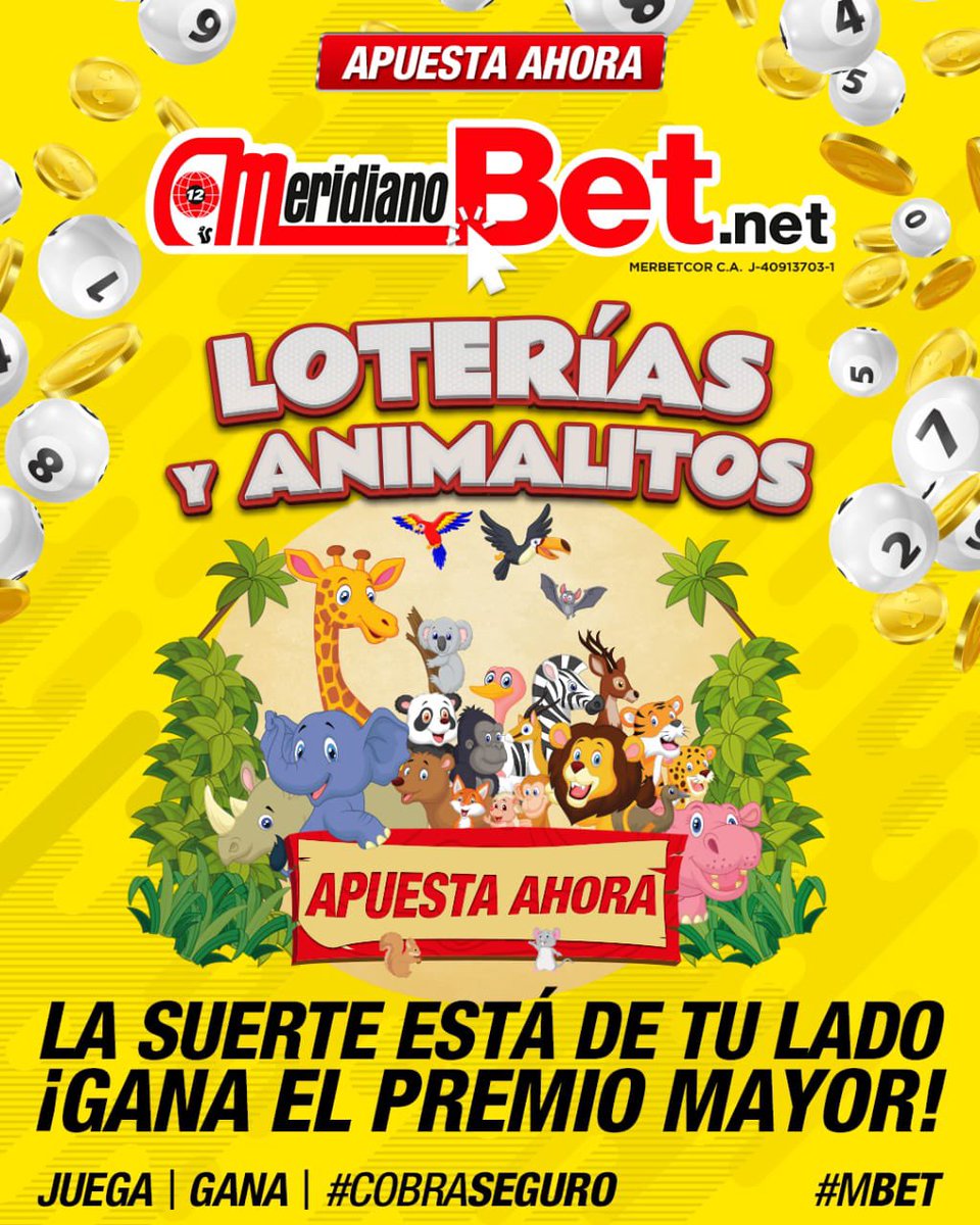 ¡Prueba tu suerte con las loterías y animalitos en MeridianoBet! ✨ Puedes jugar y GANAR premios increíbles junto a la emoción de tentar al destino Las #loterías también las encuentras en MeridianoBet, la #plataforma que te gusta y te emociona 🤩 Juega | Gana | CobraSeguro 💰