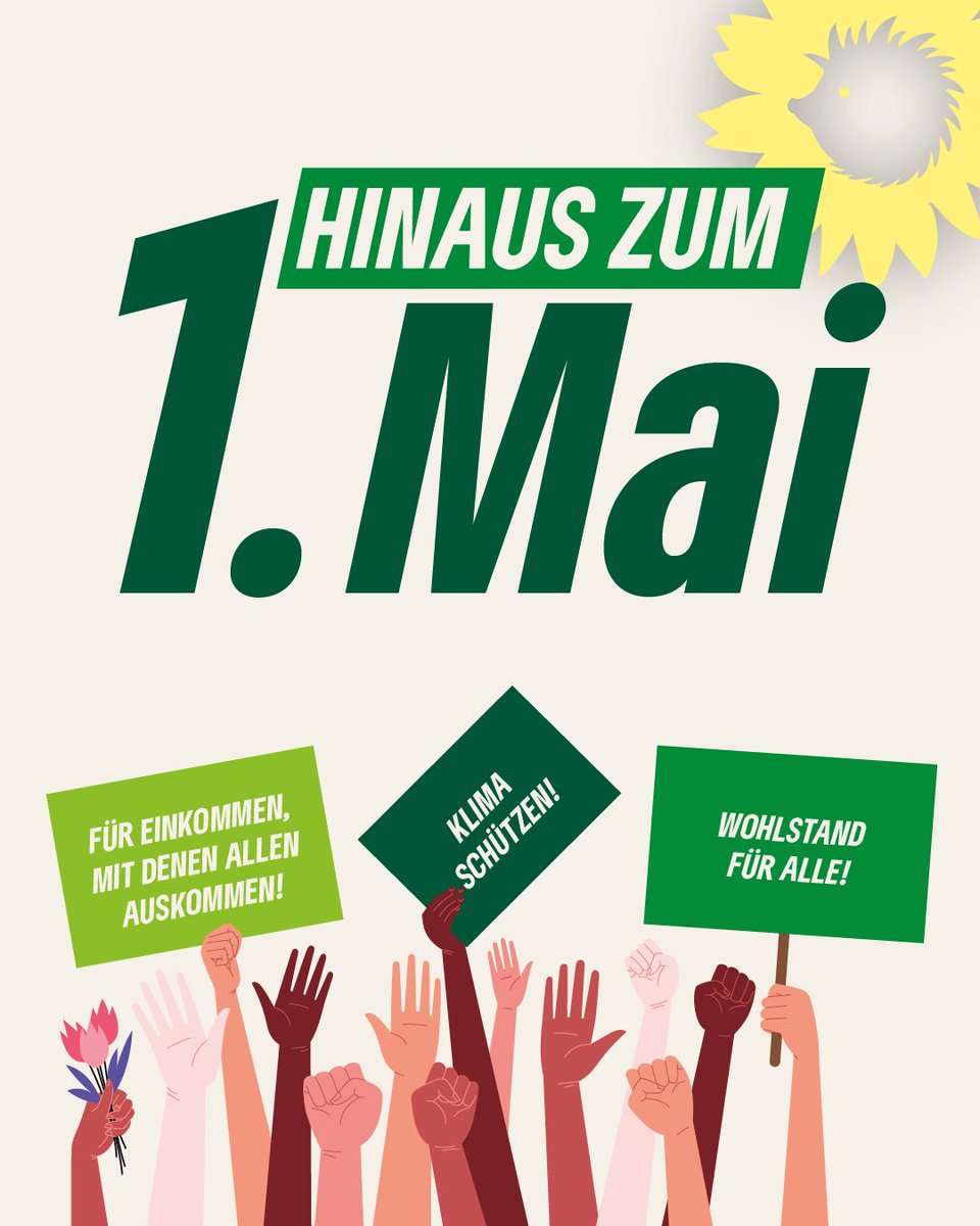 ✊💚 Hinaus zum 1. Mai 🪧🤝 Kommt mit zur DGB Demo am Mittwoch um 10 Uhr an der Karl-Marx-Allee Ecke Pariser Kommune. Am Roten Rathaus könnt ihr uns nach der Abschlusskundgebung am Stand von @GewerkschaftGRN treffen. Wir freuen uns auf euch. Gemeinsam machen wir, was zählt!