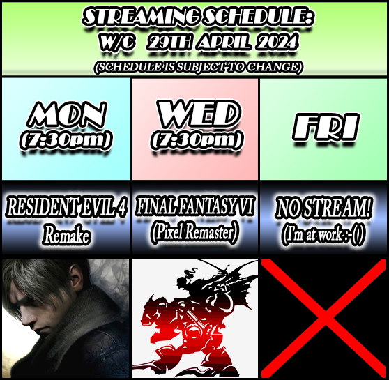 SmackersGamer's tweet image. It's been quite a while since I've done a stream schedule, sorry about that! With my current job it's hard to actually do many streams lately as I do so many late shifts!

Anyway, here's the streaming schedule for this week! Subject to change, as always. Hope to see ya there!