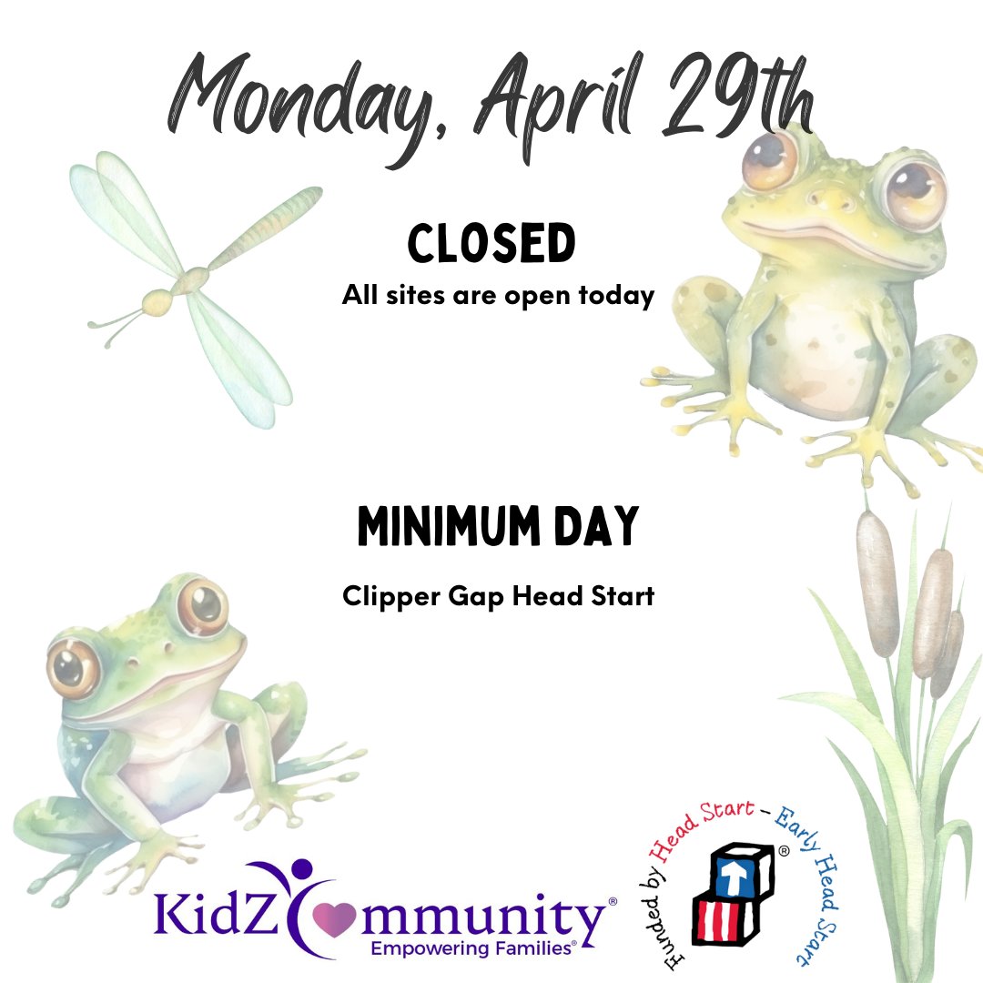 Monday, April 29th - #ClassroomUpdates

Contact your site or Family Advocate for additional information

#KidZCommunity #HeadStart #EarlyHeadStart #NevadaCounty #PlacerCounty