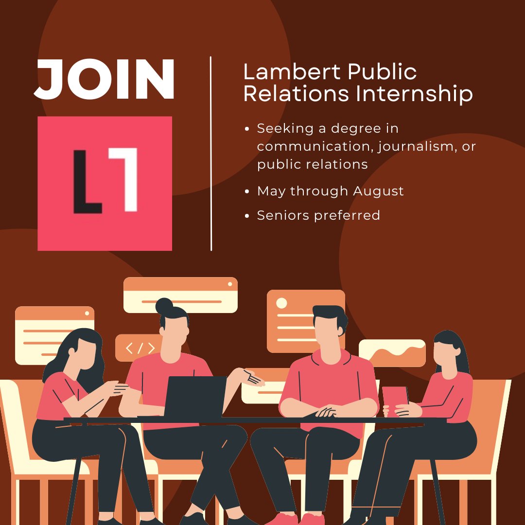 Kat_Adams55's tweet photo. Looking for a Summer internship? The Lambert team is looking for student for their paid public relations internship! Check out the job listing on LinkedIn for more info! https://t.co/w837MOG45t

You can also earn internship credit through COM 495. Learn more @msucom495
#COM309 https://t.co/jH9GOCp1kA